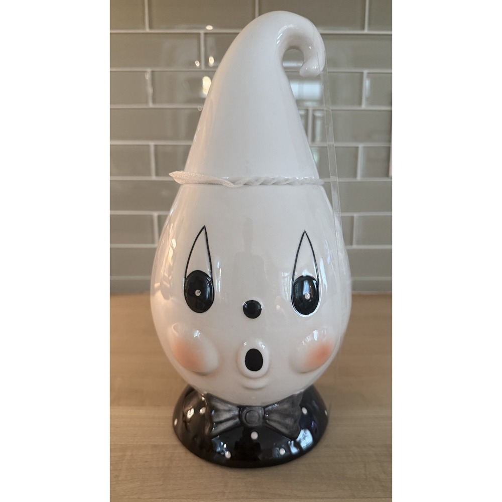 New JOHANNA PARKER Halloween Ghost 11" Ceramic Canister Cookie Jar